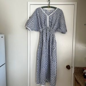 Blue And White Trigon Printed Kaftan Dress